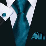 Cravate fantaisie en soie bleu sarcelle pour homme, marque de luxe solide, pochette, boutons de manchette, ensemble de cravates de haute qualité pour fête de mariage Barry.Wang