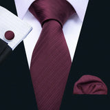 Barry.Wang Ensemble cravate et boutons de manchette en soie pour homme, motif jacquard, rouge, bordeaux, rose, pour mariage, affaires, fête