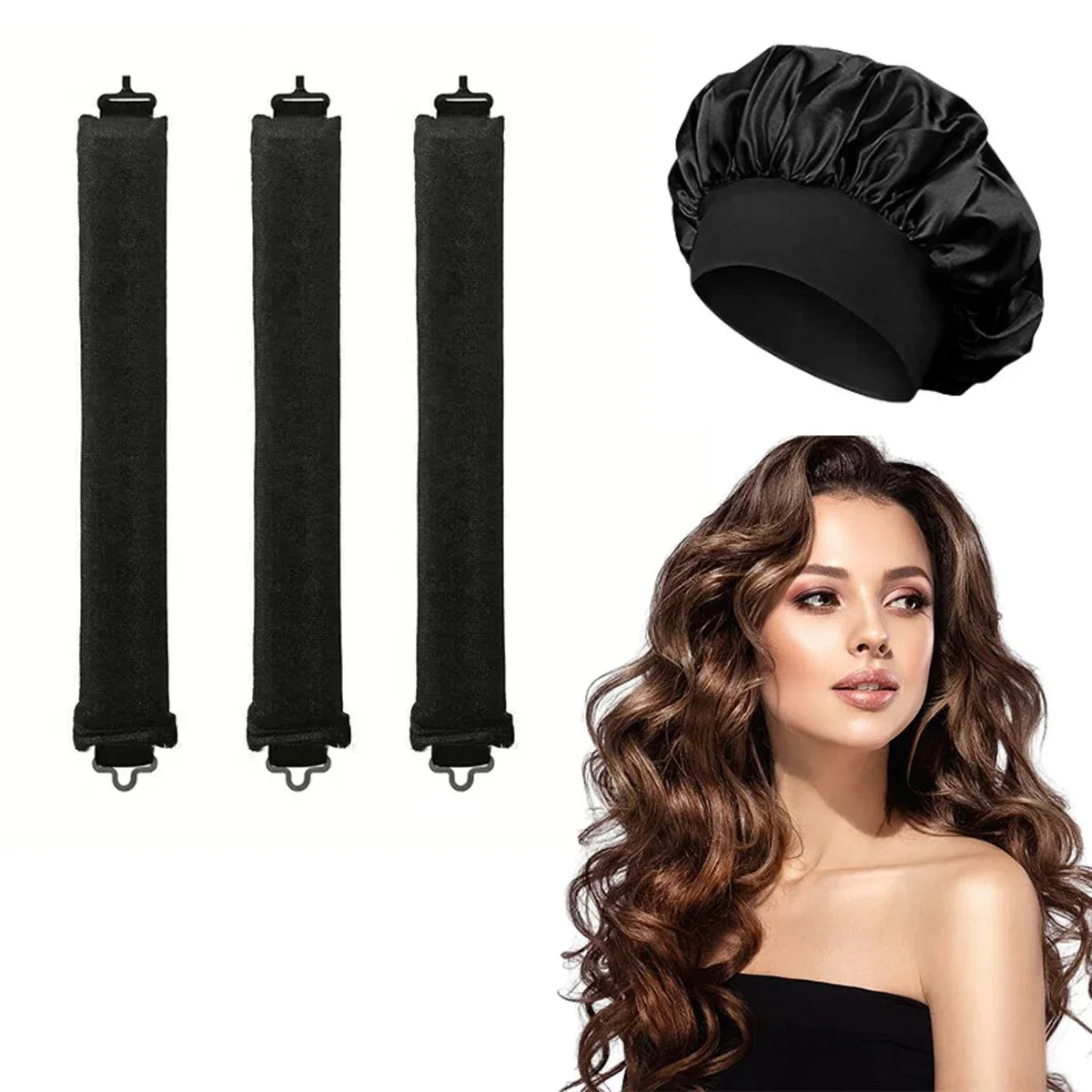 Heatless Hair Curler Satin Sleeping Cap Set No Heat Hair Rollers Curling Rod Headband Soft Curlers Lazy Curls Bonnet Night Hat