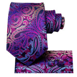 Hi-Tie – Cravate de mariage en soie violette unie à motif cachemire pour homme, ensemble de qualité avec boutons de manchette et mouchoir, cadeau tendance, livraison directe
