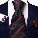Cravate élégante pour homme, motif cachemire, rayures noires et dorées, en soie, pour mariage, mouchoir, boutons de manchette, pour entreprise, fête, livraison directe