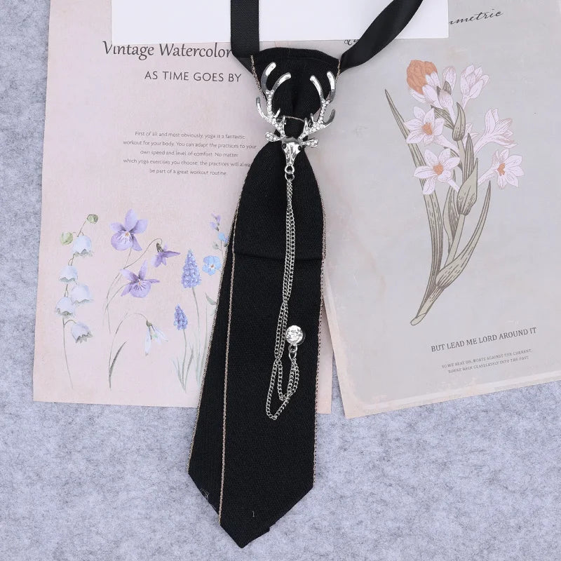 Cravate en ruban noir faite à la main, bijoux en strass cristal, chemises blanches pour hommes, étudiantes, garçons, col, cravates, uniformes, femmes