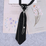 Cravate en ruban noir faite à la main, bijoux en strass cristal, chemises blanches pour hommes, étudiantes, garçons, col, cravates, uniformes, femmes