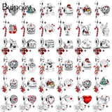 Buipoey 2pcs/lot Christmas Red Cane Gingerbread Man Charm Snowman Santa Beaded Sock Pendant DIY Beacelets jewelry Accessory Gift