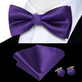 Hi-Tie Jacquard Silk Nœud papillon pour homme, ensemble de boutons de manchette et mouchoir, nœud papillon pré-noué, noir, blanc, gris, bleu, rouge, vert, rose, violet