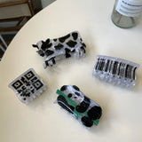 Pince à cheveux en acrylique motif vache panda, design noir et blanc, code QR, accessoires pour cheveux pour femmes et filles