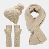 Ensemble bonnet, écharpe et gants en laine pour femme et homme, automne et hiver, chaud, ample, trois pièces, bonnet, écharpe et gants en tricot, pour adolescentes