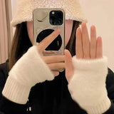 2024 New Mink Fleece Half Finger Gloves for Women's Soft Winter Warmth Luxury Solid Color Plush Knitted Fingerless Gloves