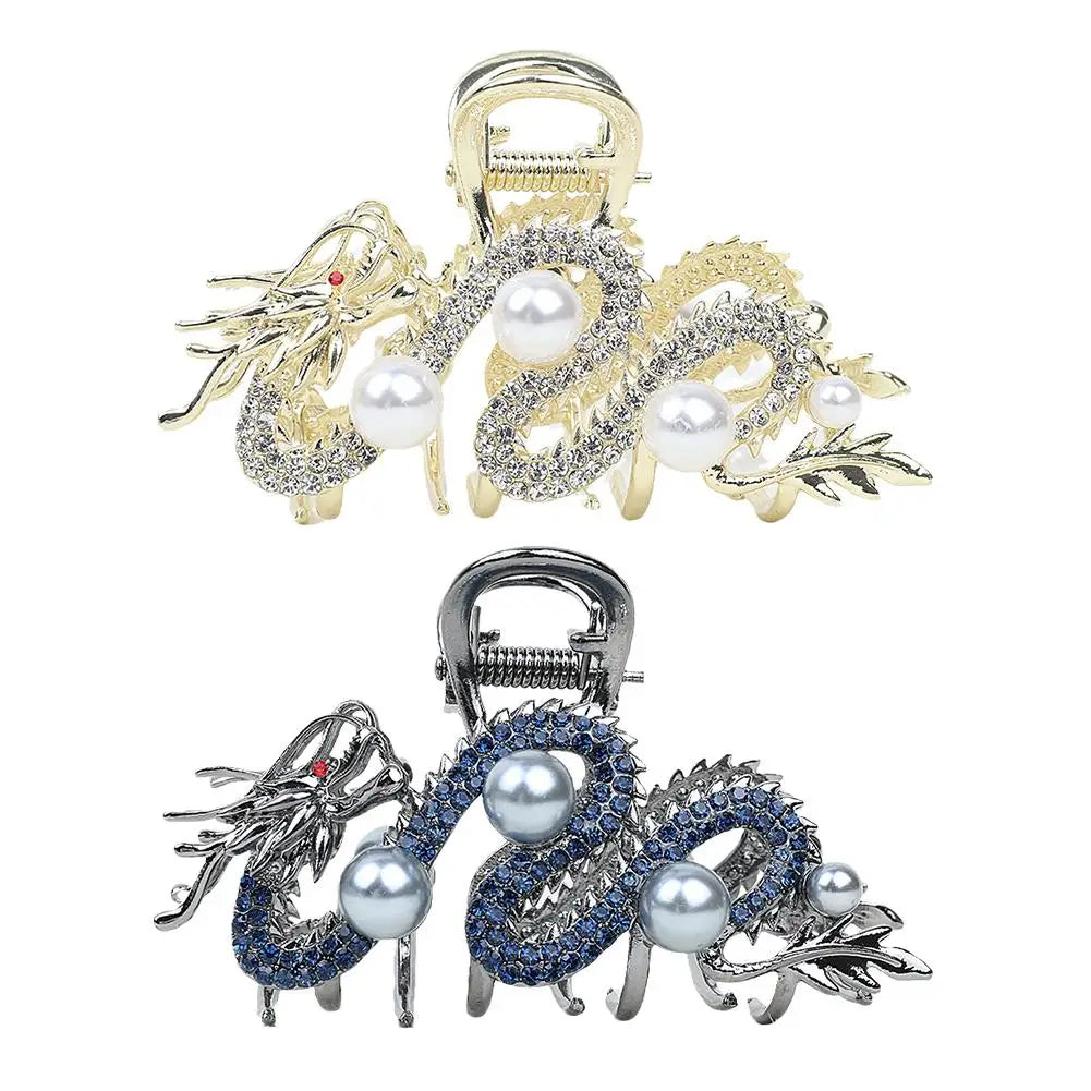 Épingle à cheveux dragon bleu avec perle pour femme, pince à cheveux simple, pince requin, mode, tempérament, accessoires pour cheveux simples