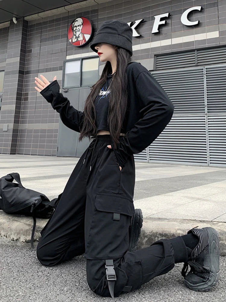 Pantalon cargo de jogging hip-hop tendance pour femmes et hommes, sarouel multi-poches avec rubans, survêtement streetwear décontracté pour hommes, tailles S à 4XL
