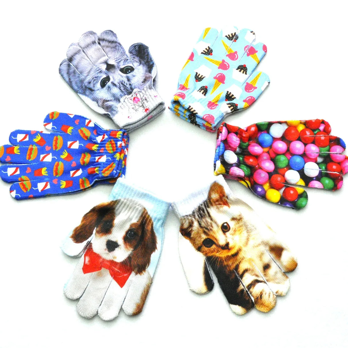 Gants pour enfants de 5 à 11 ans, pour écoliers de maternelle, hiver, chauds, motif chiot 3D, mitaines tricotées, gants à doigts complets, gants à tricoter pour enfants
