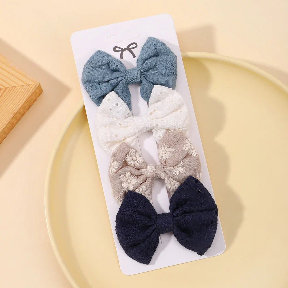 4Pcs/Set Lovely Cotton Bowknot Clips Safe Hairpins Girl Fresh Pastoral Hairclips Baby Hair Accessories Kids Print Hairgripe Gift