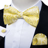 Classic Black Men Bow Ties 100% Silk Bowties Butterfly Pocket Square Cufflinks Set Suit Paisley Gold Pre-Tied Bow Tie DiBanGu