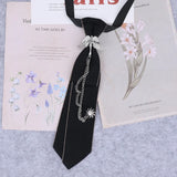 Cravate en ruban noir faite à la main, bijoux en strass cristal, chemises blanches pour hommes, étudiantes, garçons, col, cravates, uniformes, femmes