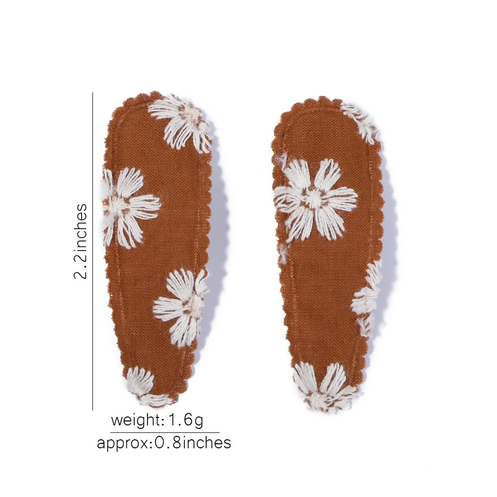 Lot de 10 barrettes à cheveux en forme de goutte d'eau, 5,6 cm, avec broderie imprimée, pour filles mignonnes, épingles à cheveux, couvre-chefs, accessoires pour cheveux pour enfants