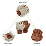 Gants de conduite pour hommes, gants de moto, gants demi-doigts en peau de mouton, gants de voiture en cuir tricoté pour hommes, gants de travail