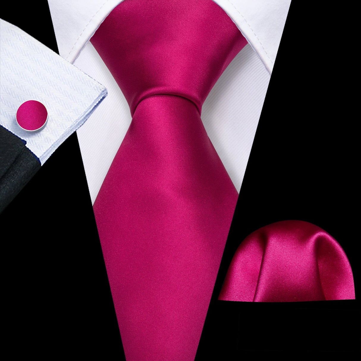 Barry.Wang Ensemble cravate et boutons de manchette en soie pour homme, motif jacquard, rouge, bordeaux, rose, pour mariage, affaires, fête