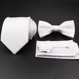 Hot Sale Red Blue Tie Set Polyester Slim Striped Necktie Bowtie Cufflink Brooch For Groom Suit Wedding Cravat Shirt Accessory