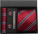 Classic 100% Silk Men's Ties In Gift box 8cm Plaid Dot Striped Business Necktie Handkerchief Cufflinks Wedding Party Tie Set