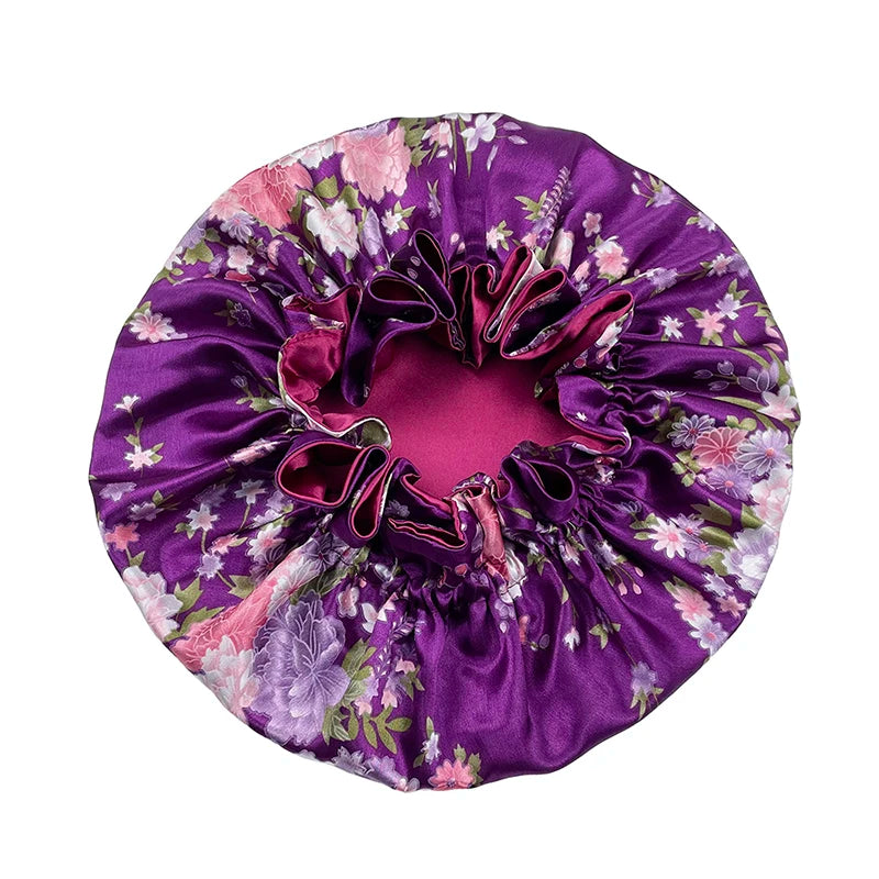 Bonnet de nuit double épaisseur en satin soyeux pour femme, grand bonnet réversible doublé de satin, couvre-chef pour la nuit, accessoires pour cheveux