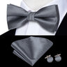 Hi-Tie Jacquard Silk Nœud papillon pour homme, ensemble de boutons de manchette et mouchoir, nœud papillon pré-noué, noir, blanc, gris, bleu, rouge, vert, rose, violet