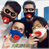 Teasing, funny, big mouth, red lips, funny, smoking, knitting, warm knitting, hand woven sausage mouth mask