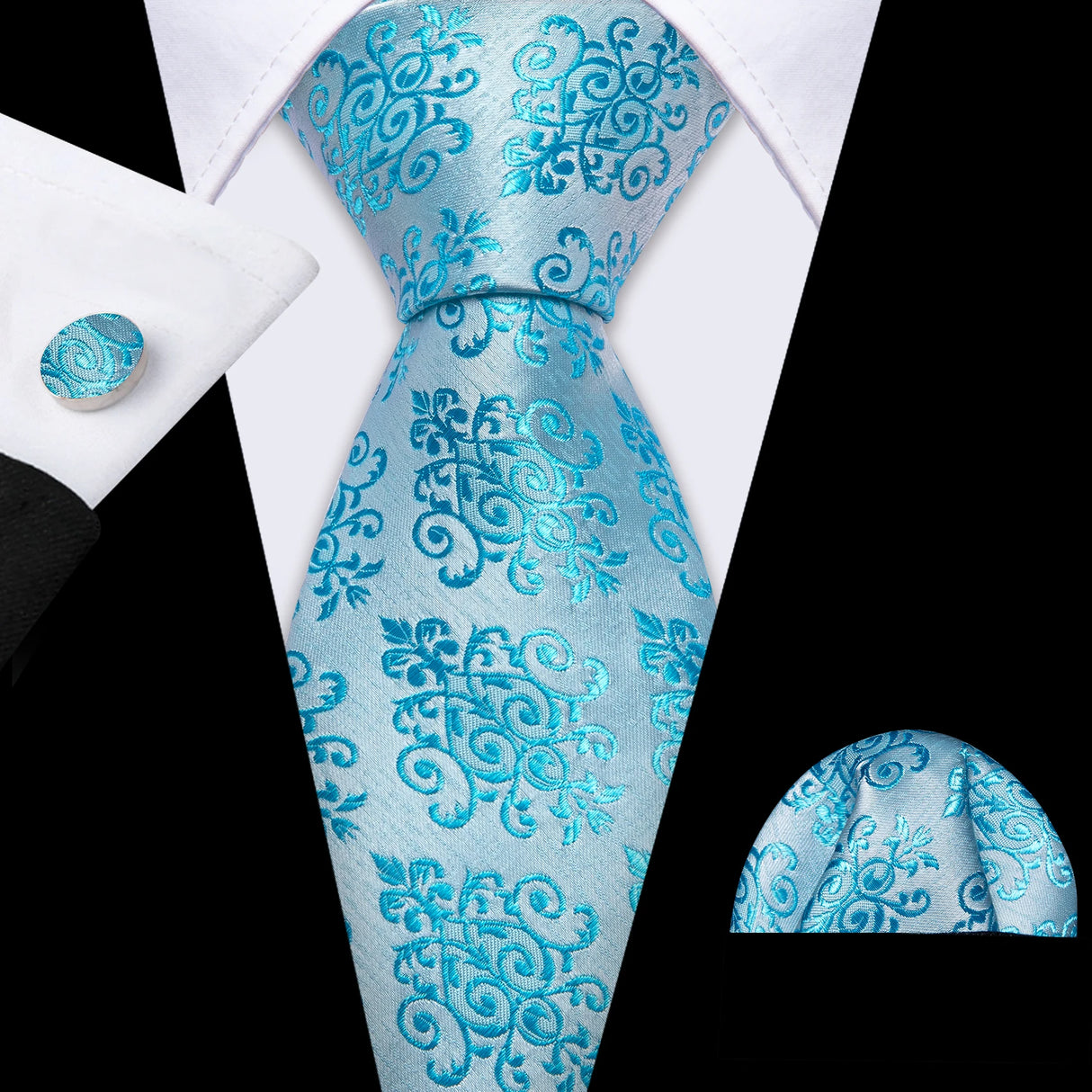 Cravate fantaisie en soie bleu sarcelle pour homme, marque de luxe solide, pochette, boutons de manchette, ensemble de cravates de haute qualité pour fête de mariage Barry.Wang