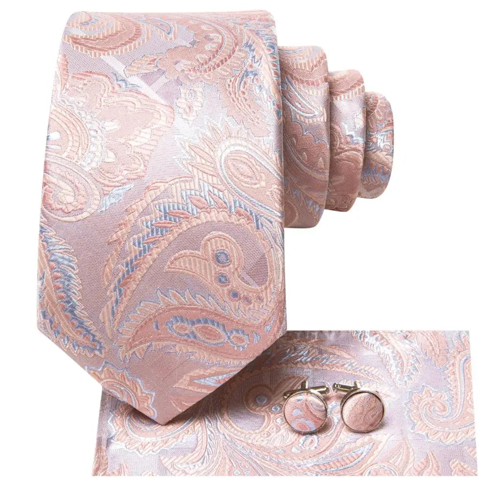 Cravate rose cachemire avec broche en soie, élégante cravate de mariage pour homme, bouton de manchette pratique, mode affaires fête, créateur de cravate haute