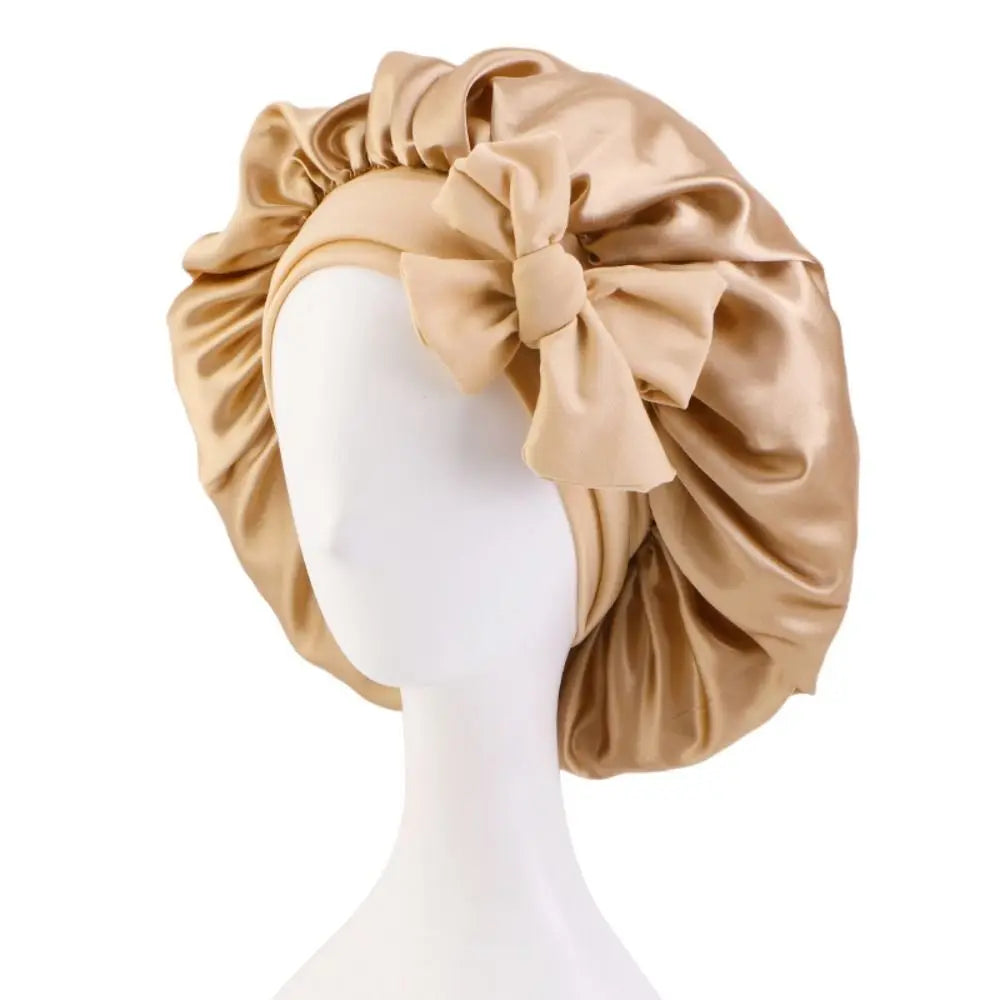Women Satin Solid Sleeping Cap Soft Silk Nightcap Bonnet With Headband For Women Children Silk Scarf Sleep Hat