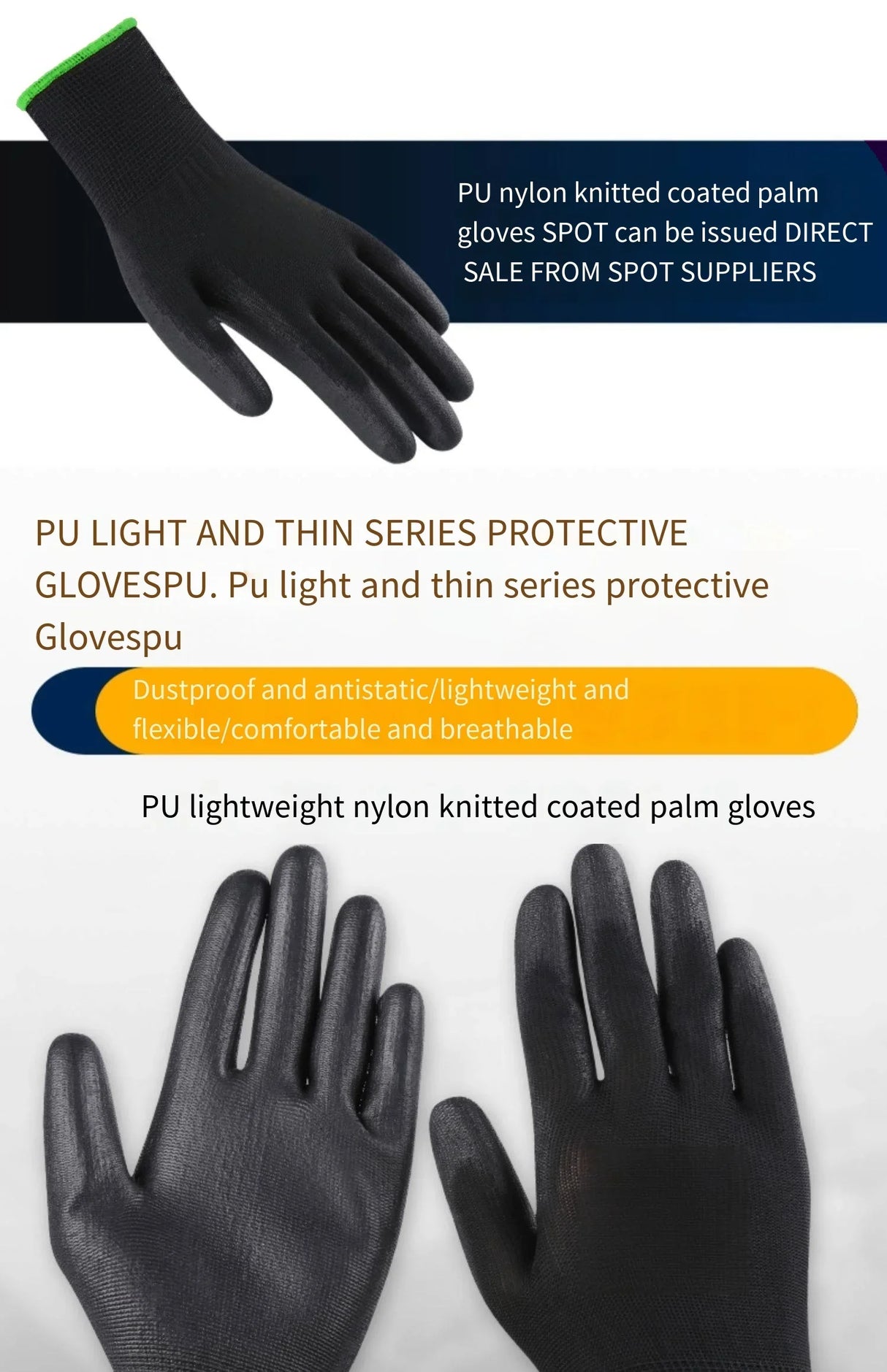10 paires de gants de sécurité durables – antidérapants, résistants à l'usure et protection ESD pour le jardinage et le travail du bois