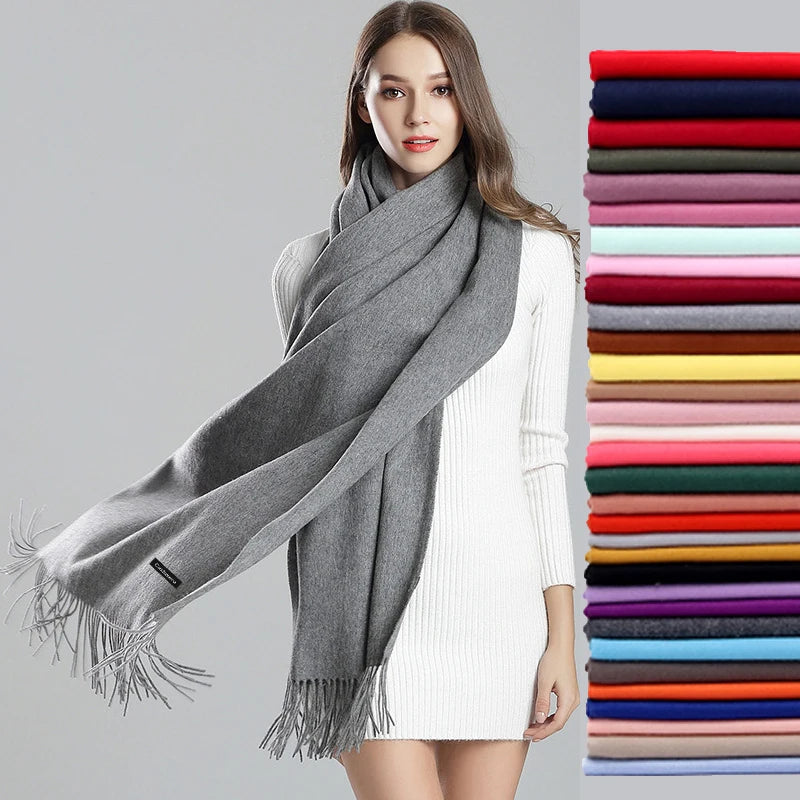 Écharpe unie en cachemire et pashmina pour femme, châle à pompons, hijab, foulard fin, automne-hiver, bandana, styliste, 2022