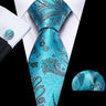 Cravate fantaisie en soie bleu sarcelle pour homme, marque de luxe solide, pochette, boutons de manchette, ensemble de cravates de haute qualité pour fête de mariage Barry.Wang