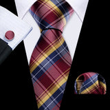 Barry.Wang Ensemble cravate et mouchoir en soie à carreaux pour homme, motif jacquard, idéal pour un mariage, un marié ou une équipe