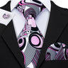 Barry.Wang Pink Silk Mens Tie Hanky Cufflinks Set Peach Salmon Rouge Rose Jacquard Necktie For Male Wedding Party Business Event