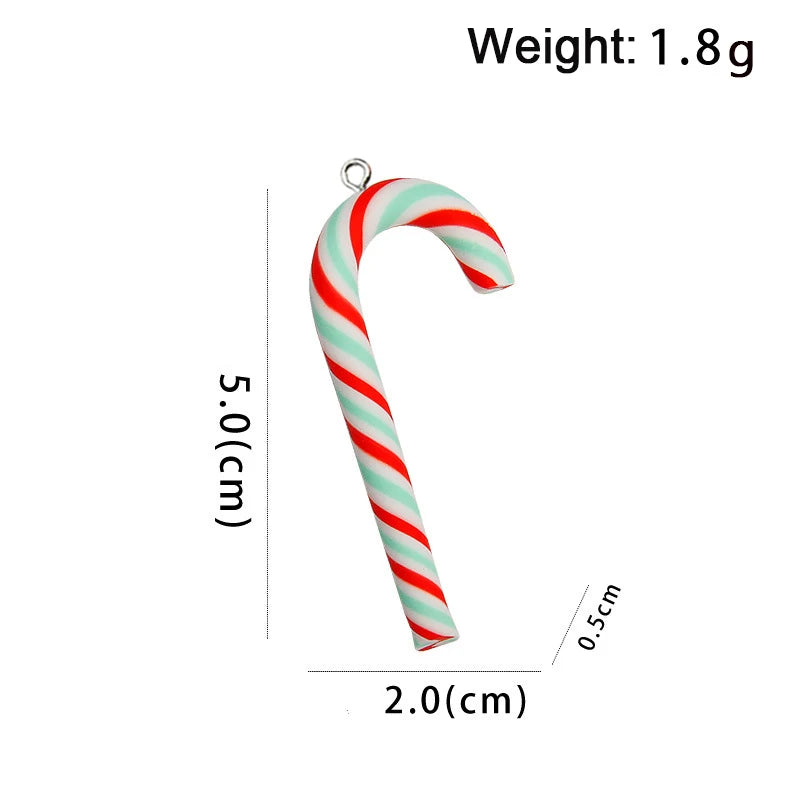 10Pcs Kawaii Big Size Polymer Clay Christmas Candy Cane Charms Earrings Keychains Pendants for DIY Jewelry Make Crafts Accessory