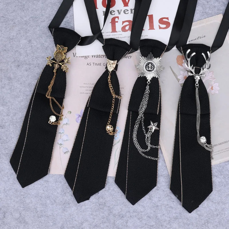 Cravate en ruban noir faite à la main, bijoux en strass cristal, chemises blanches pour hommes, étudiantes, garçons, col, cravates, uniformes, femmes