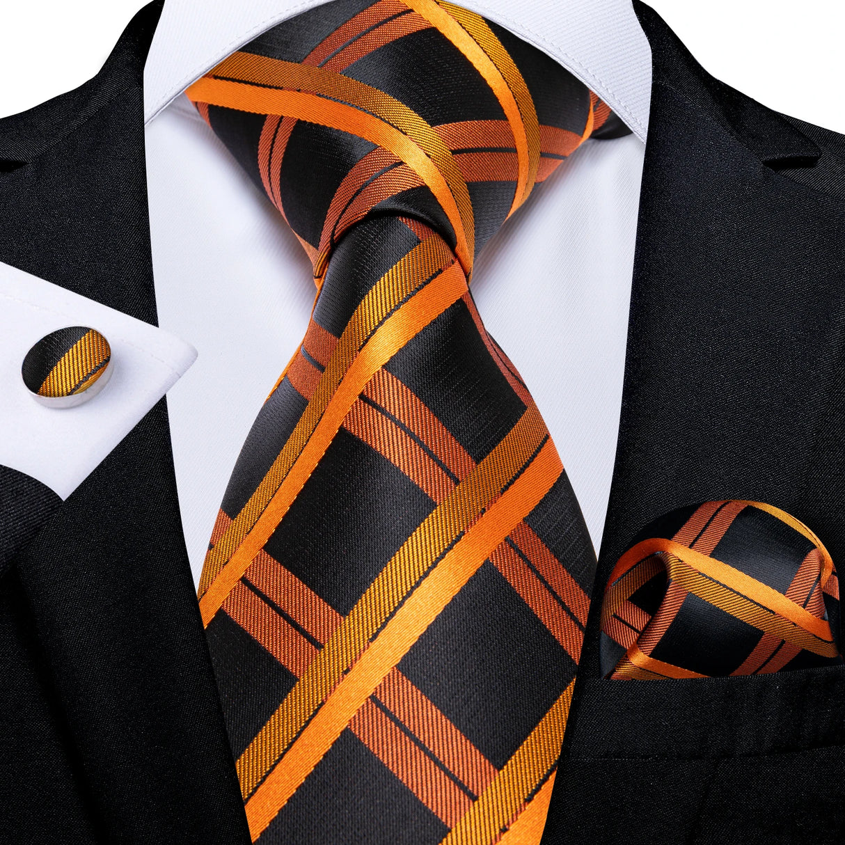 Cravate homme orange cachemire luxe soie polyester mariage bal 8 cm ensemble cravate pochette mouchoir boutons de manchette cadeau pour mari homme accessoire