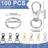 Lot de 100 mousquetons pivotants pour porte-clés, mousquetons à mousqueton pour porte-clés, bijoux, loisirs créatifs