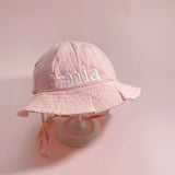 Embroidered Name Breathable Kids Wide Brim Sun Hat With Adustable Chin Strap Suitable For Summer And Beach
