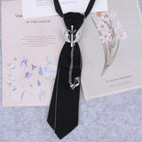 Cravate en ruban noir faite à la main, bijoux en strass cristal, chemises blanches pour hommes, étudiantes, garçons, col, cravates, uniformes, femmes