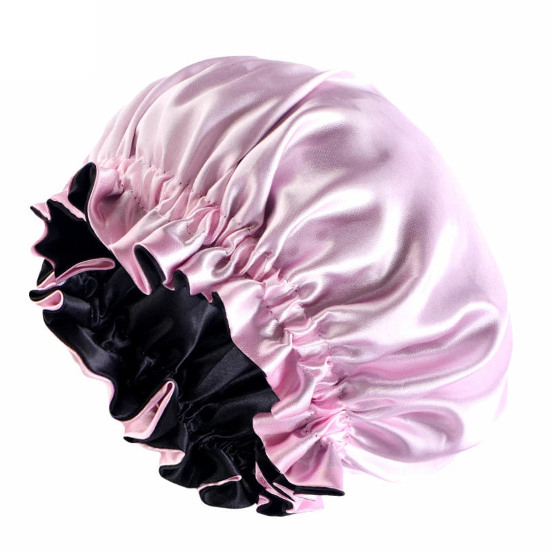 New Solid Elastic Double Layer Satin Bonnet Nightcap Women Night Sleep Hair Protection Hat Reversible Sleeping Hat Hair Care New