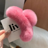 Vintage Women Large Real Otter Rabbit Plush Hair Clip Korea Autumn and Winter Elegant Shark Claw Girl Sweet Hair Accessories