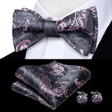 Hi-Tie Ensemble nœud papillon en soie pour homme, mouchoir et boutons de manchette, bleu, rouge, or, noir, blanc, jacquard, nœud papillon, mariage, affaires