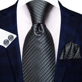Cravate élégante pour homme, motif cachemire, rayures noires et dorées, en soie, pour mariage, mouchoir, boutons de manchette, pour entreprise, fête, livraison directe
