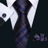 Barry.Wang Ensemble cravate et mouchoir en soie à carreaux pour homme, motif jacquard, idéal pour un mariage, un marié ou une équipe