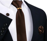 Ensemble de cravates en soie de luxe pour hommes, cravate, mouchoir, boutons de manchette avec anneau en métal doré, broche, costume, fête de mariage, accessoires pour hommes