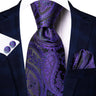 Hi-Tie – Cravate de mariage en soie violette unie à motif cachemire pour homme, ensemble de qualité avec boutons de manchette et mouchoir, cadeau tendance, livraison directe