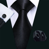 Cravates en soie noire pour hommes, classiques, solides, tissées de haute qualité, avec pochette et boutons de manchette, pour soirées formelles, design Barry.Wang