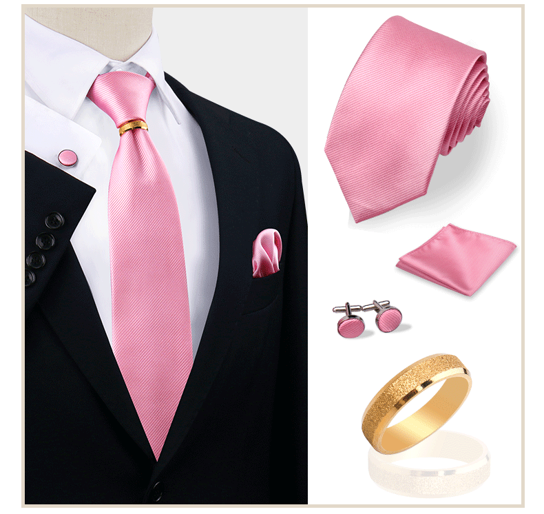 Ensemble de cravates en soie de luxe pour hommes, cravate, mouchoir, boutons de manchette avec anneau en métal doré, broche, costume, fête de mariage, accessoires pour hommes
