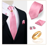 Ensemble de cravates en soie de luxe pour hommes, cravate, mouchoir, boutons de manchette avec anneau en métal doré, broche, costume, fête de mariage, accessoires pour hommes